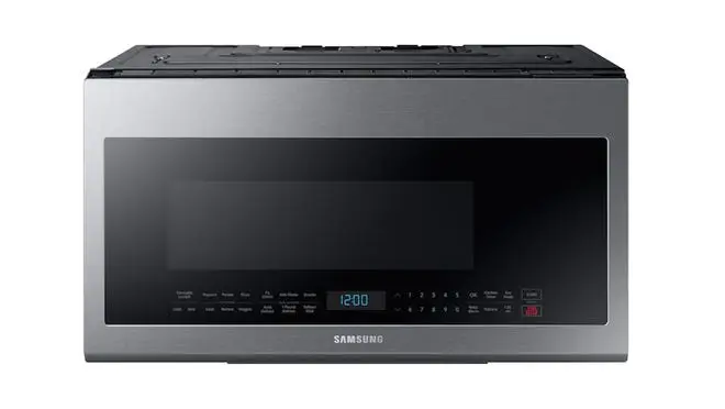 Gray and black Samsung microwave
