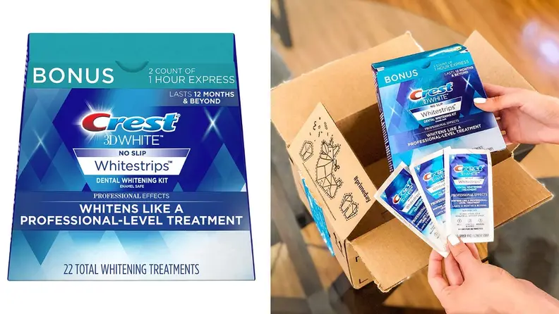 Dental whitening strips in box.