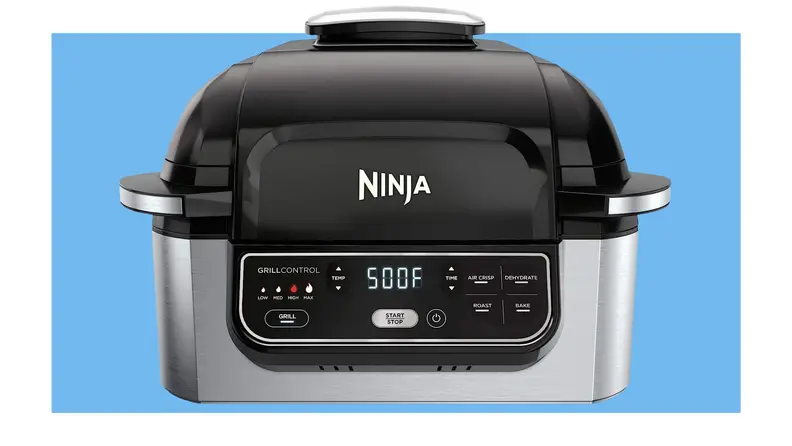 The Ninja Foodi Grill in front of a background.
