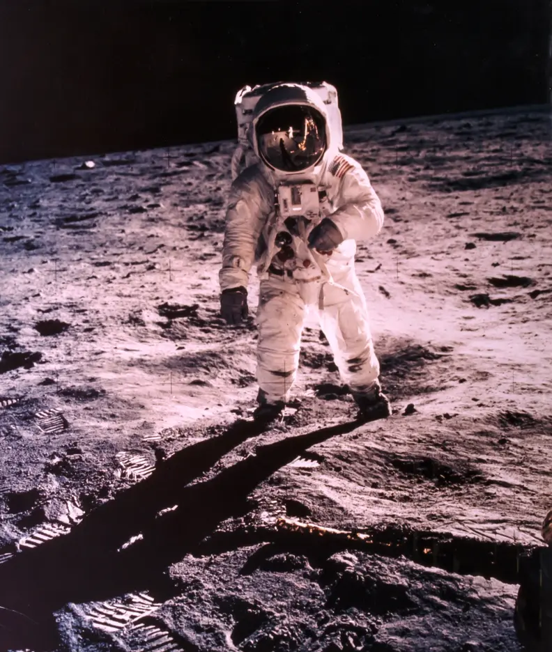 Portrait of Buzz Aldrin on the moon by Neil Armstrong.