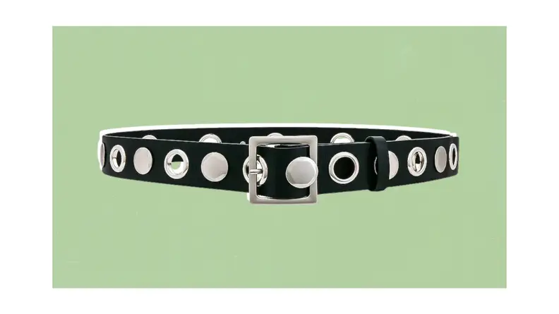 A black eyelet studded leather belt.