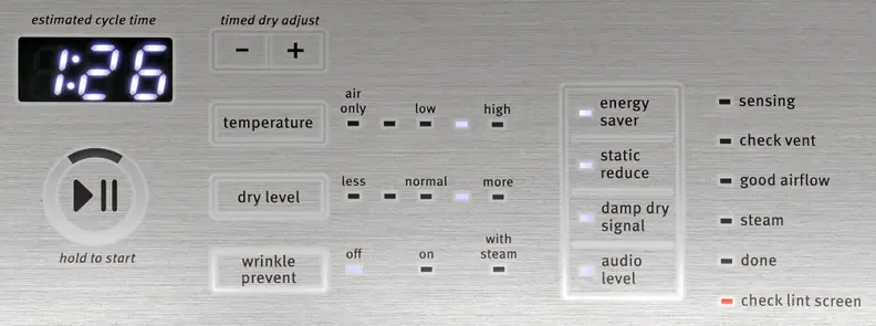 While it's highly customizable—for a dryer, anyway—the Maytag Bravos MEDB855DW's feature list is short but practical.