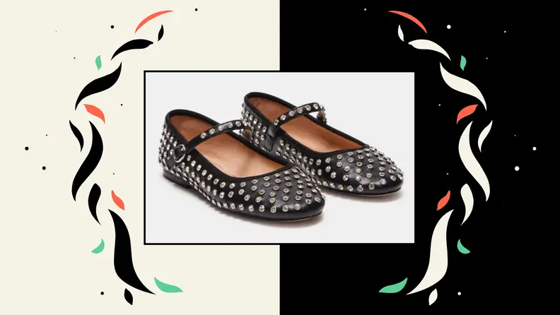 A pair of studded leather pumps.