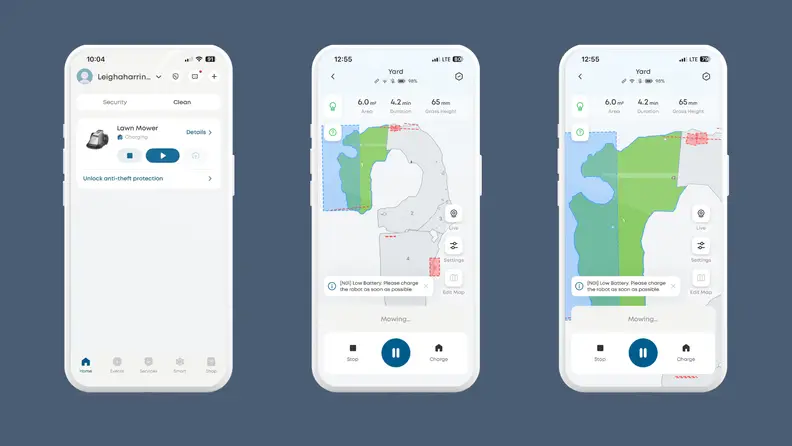 Three screen shots from the Eufy app