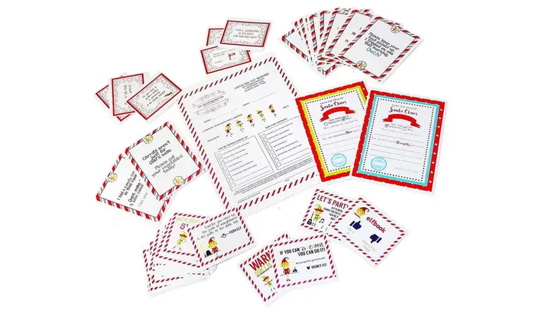 A stack of elf-themed report cards.