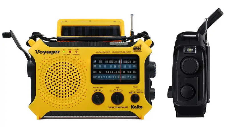 Hand crank radio on a white backdrop