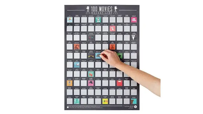 Person scratching off of movie scratch off poster