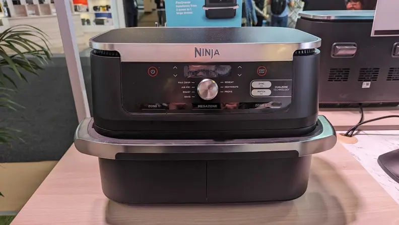 Front view of the Ninja Foodi FlexDrawer air fryer on a counter.