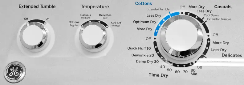 Four temperature settings and an extended tumble. That's all the control you really have over the GE GTD45EASJWS.