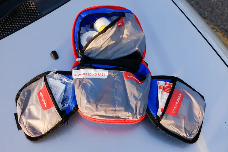 In the event of an accident, a first aid kit may save your life.