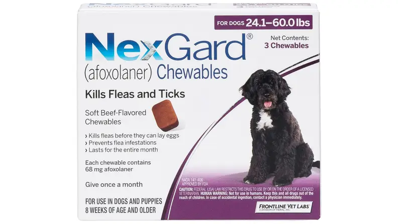NexGard Chewable Tablets for Dogs, 24.1-60 lbs, 3 treatments