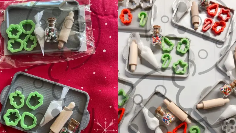 A tiny cookie-making kit.