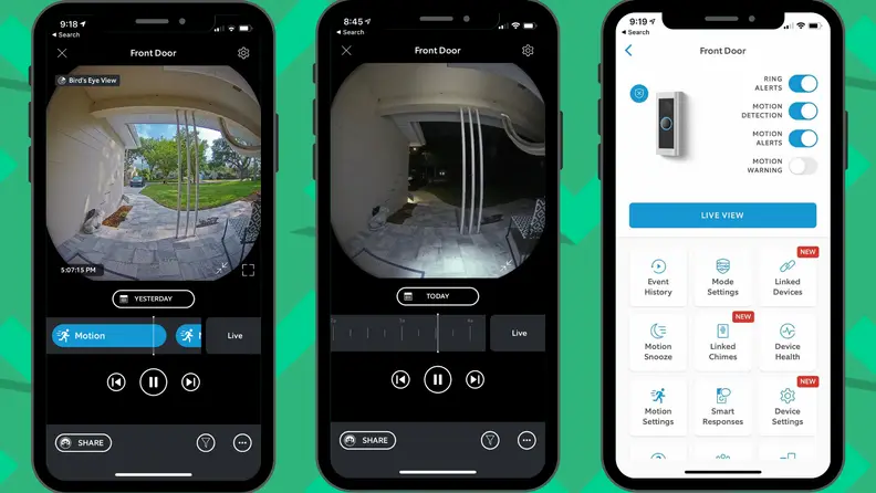 The day and night view from the Ring Video Doorbell Pro 2 as show in the Ring app