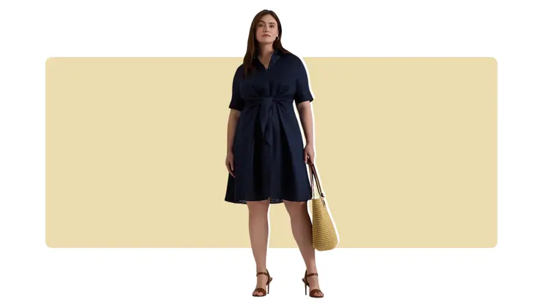 A linen shirtdress that has a self-fabric tie-front.