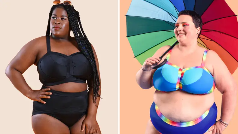Models wearing plus size swimwear