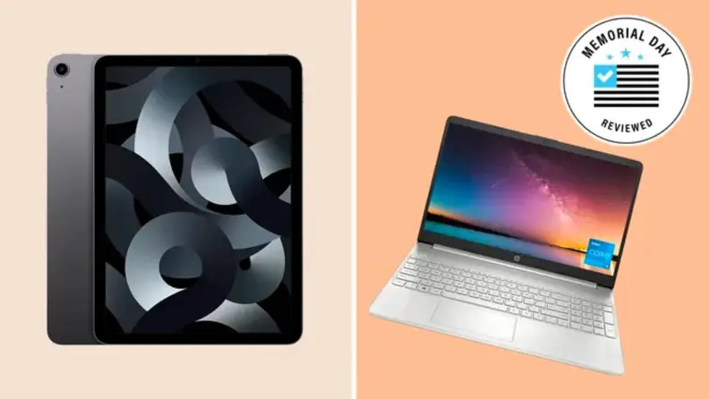A iPad tablet shown next to a HP laptop.