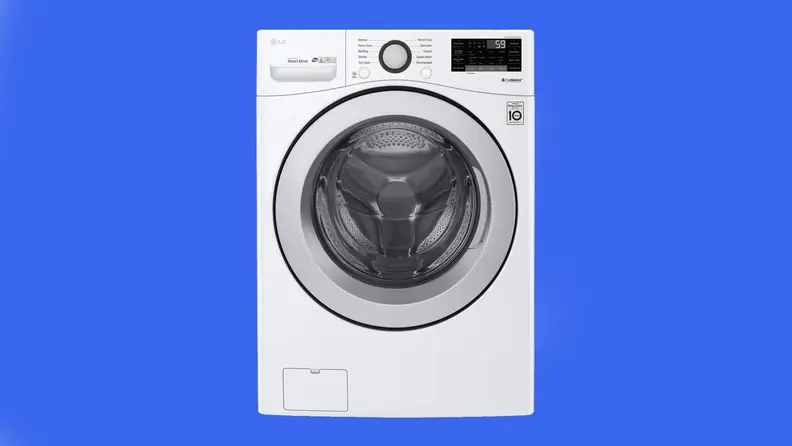 The LG WM3500CW on a blue background.