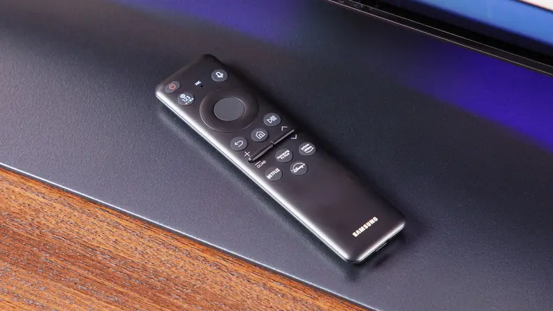 Close-up of the Samsung TV's remote.