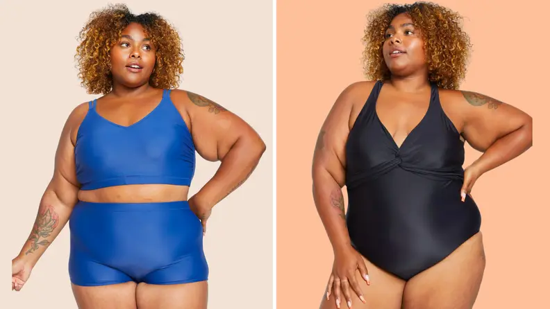 Models wearing plus size swimwear
