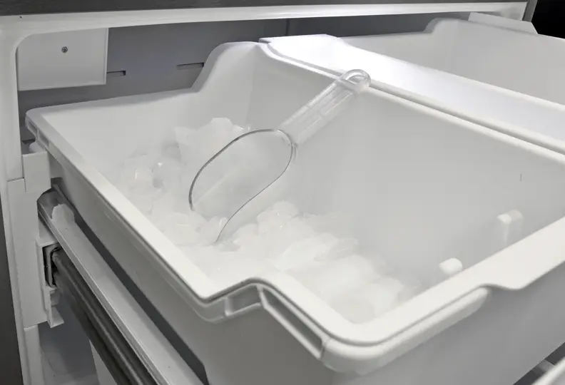 Fancier fridges like this one can even include two ice makers: One on the door with a dispenser, and one in the freezer. This one even comes with its own ice scoop!