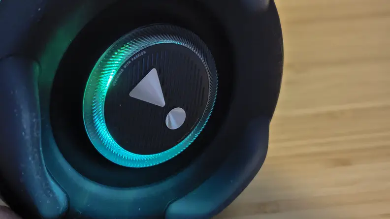 A close up photo of the JBL Pulse 5's subwoofer