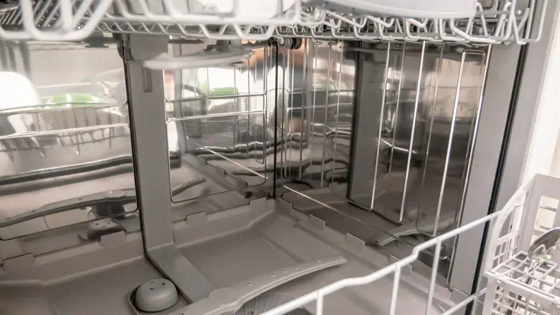 The hybrid interior of the Bosch 100 Series dishwasher.