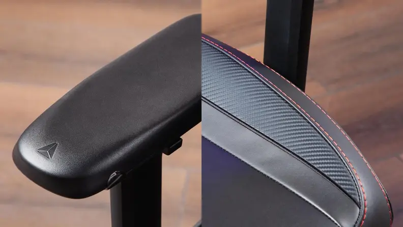 Close-up shots of the armrest and the chair's material.