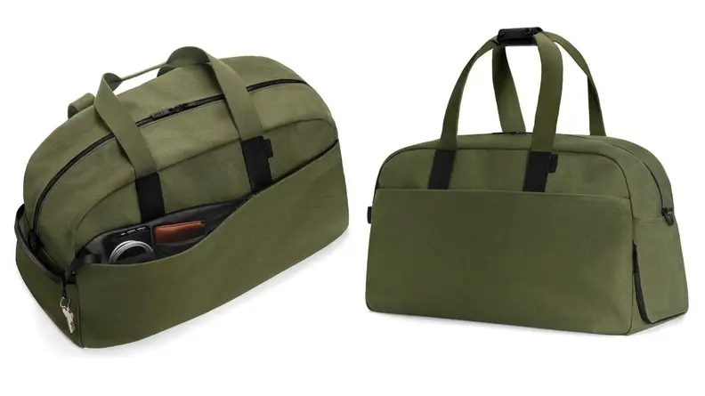 green travel duffel bag by Away