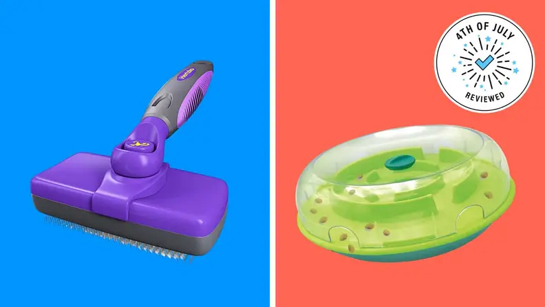 Pet hair brush, feeding toy.