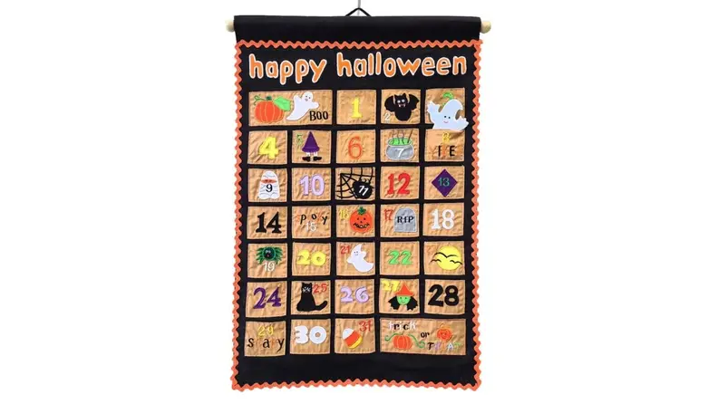 Colorful black felt Halloween-themed advent calendar.