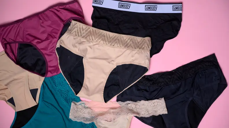 period underwear on pink background.