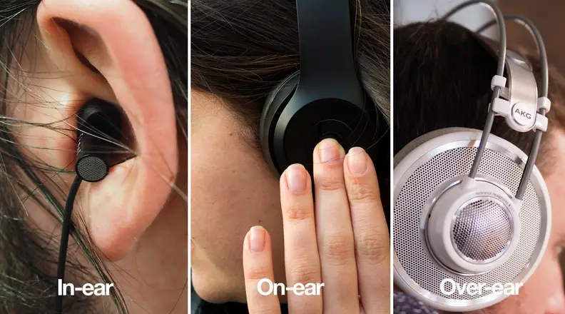 In-ear vs. on-ear vs. over-ear headphones.