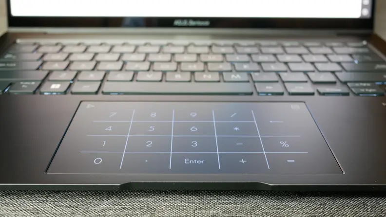 Close-up of the laptop's unique trackpad.