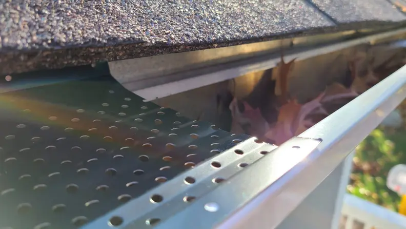 Gutter guards with leaves in the background