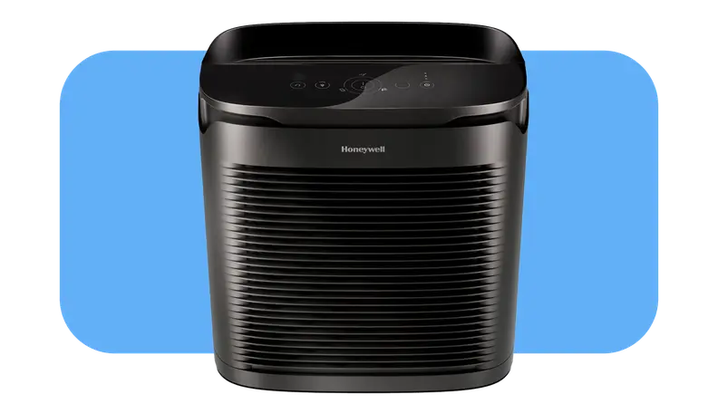Black Honeywell Power Plus True HEPA air purifier with vents on front.
