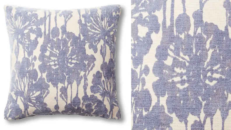 A purple and white throw pillow.