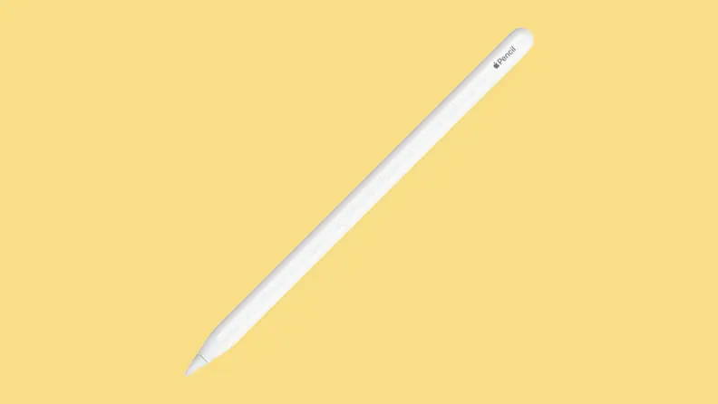 An Apple Pencil 2 on a yellow background.
