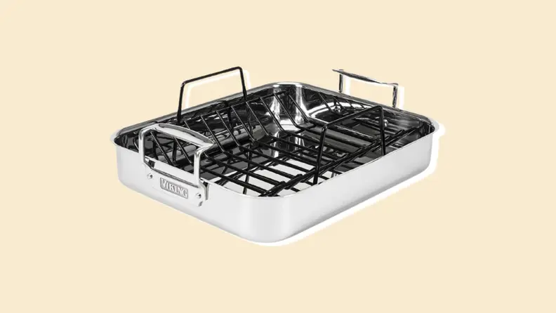 Viking roasting pan on beige background