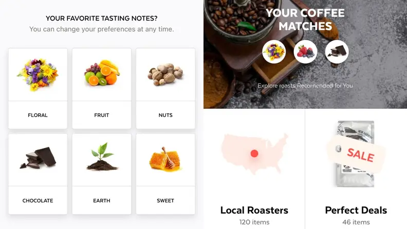 User interface for Spinn coffee maker app