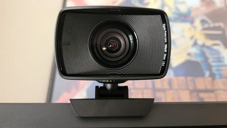 A straight on view of a webcam without a lens cover