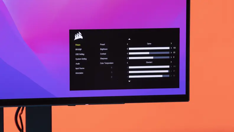 The monitor displaying the brightness settings.