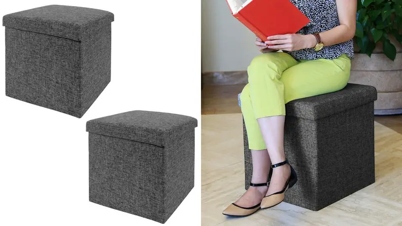 Seville Classics Foldable Storage Ottoman, Charcoal Gray