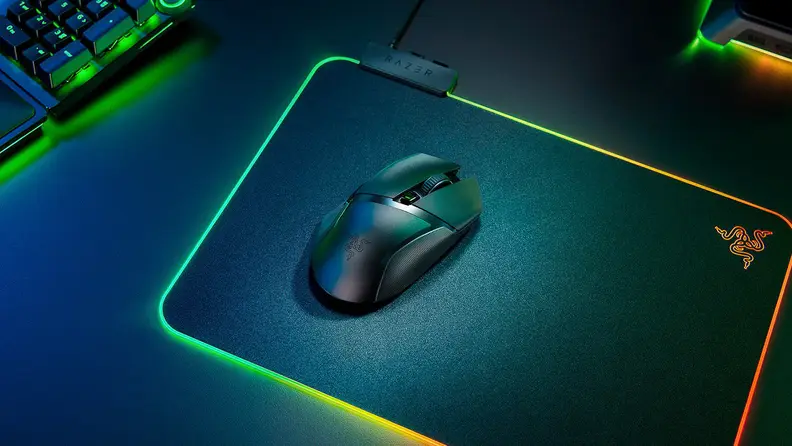 An overhead shot of a gaming mouse