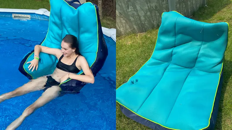On left, girl struggling to recline in the 
