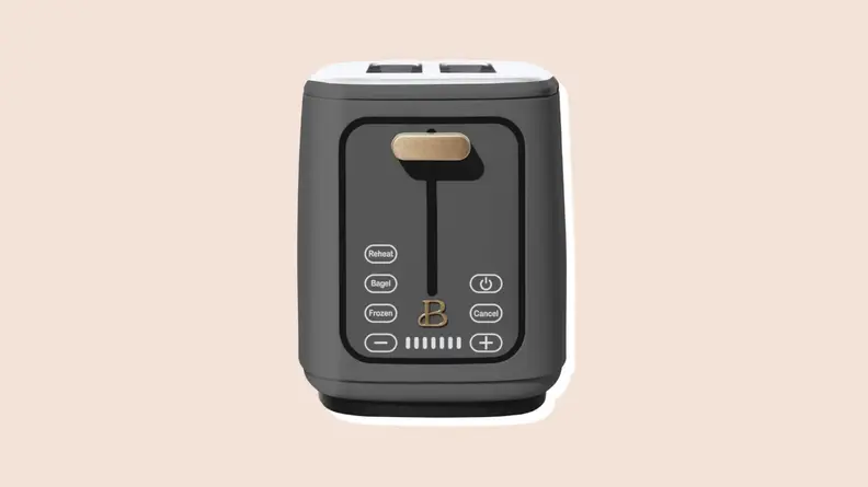 Product shot of gray-colored toaster from the Beautiful by Drew Barrymore Kitchen Appliance line.