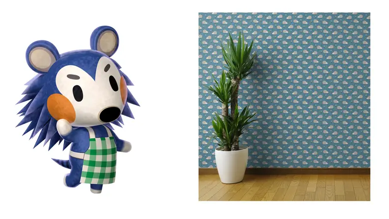 Mabel next to wallpaper