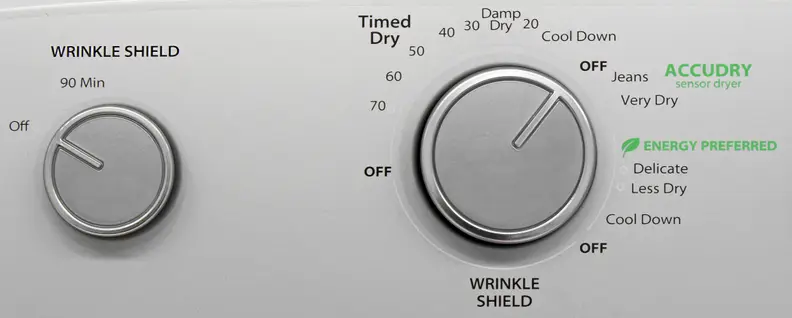 Even though it has a crank-style timer, the Whirlpool WED5000DW does actually incorporate sensor-based cycles.