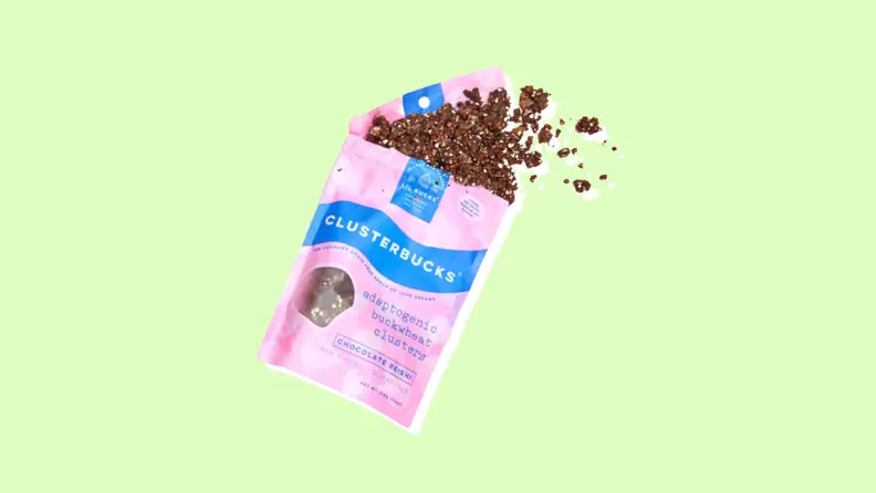 A bag of Clusterbucks open and spilled.