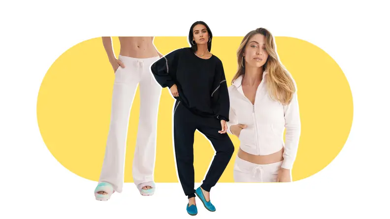 Tracksuits in light pink and black.
