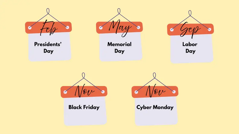 5 calendars on a yellow background